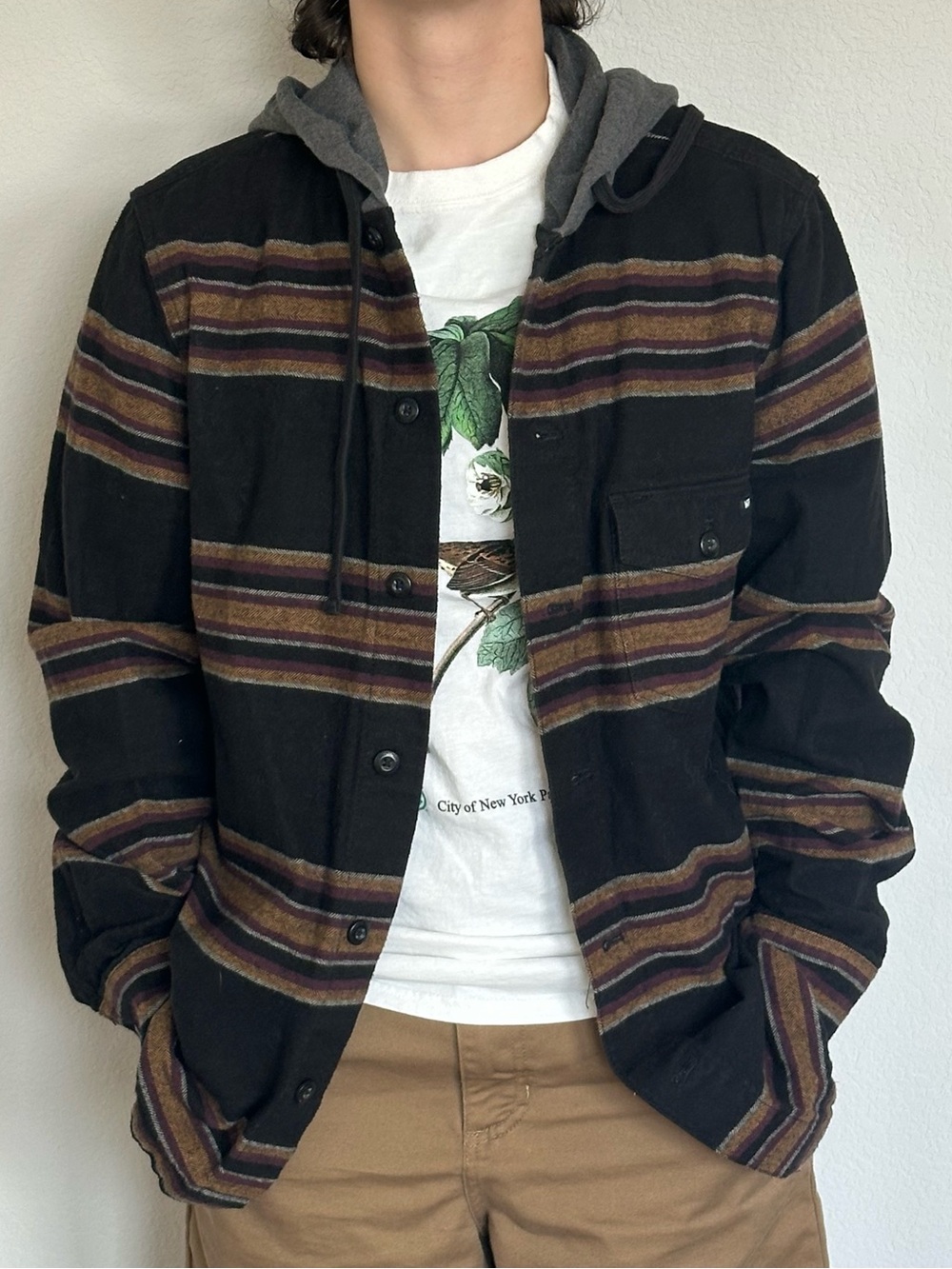 Vans Striped Button Up Jacket with Hood